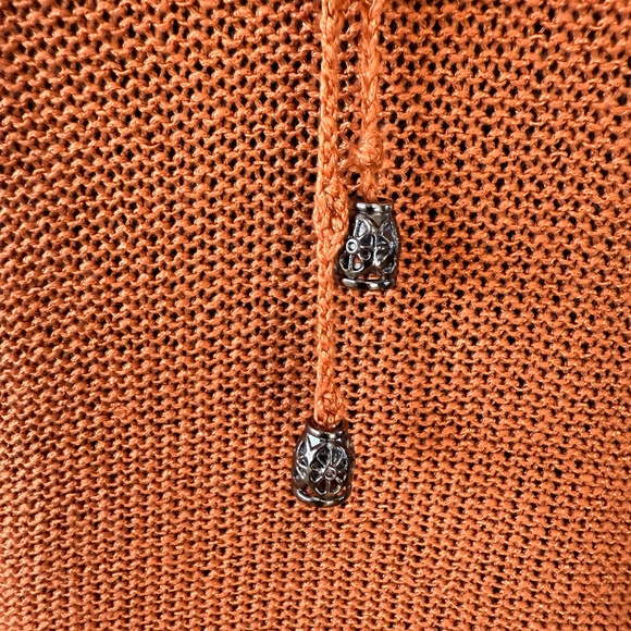 Crochet Burnt Orange Bell-Sleeve Knit Top - Picture 5 of 8